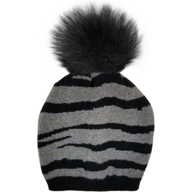 Tiger Pattern Wool Hat Faux Fur Black Hat, Charcoal & Black