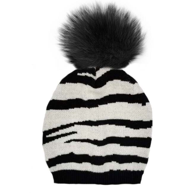 Tiger Pattern Wool Hat Faux Fur Black Hat, Black & White