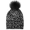 Leopard Print Wool Faux Fur Pom Pom Hat, Silver - Hats - 1 - thumbnail