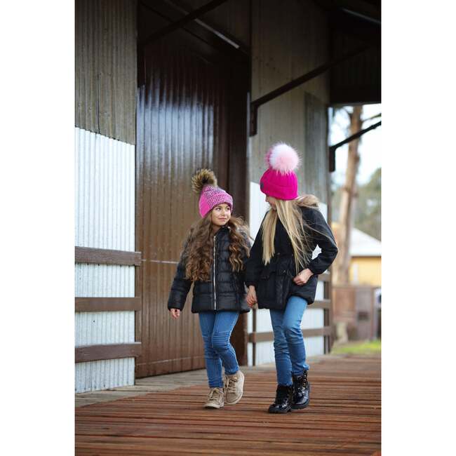 Studded Crystal Faux Fur Pom Pom Beanie, Hot Pink - Hats - 2