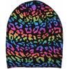 Leopard Print Wool Faux Fur Pom Pom Beanie, Rainbow - Hats - 2