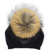 Knit Wool Faux Fur Pom Pom Hat, Black - Hats - 1 - thumbnail