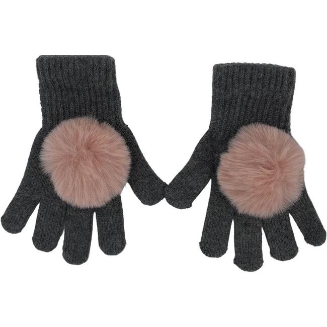 Faux Fur Pom Pom Gloves, Grey & Mauve