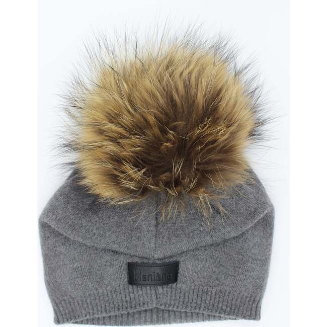Knit Wool Faux Fur Pom Pom Hat, Navy