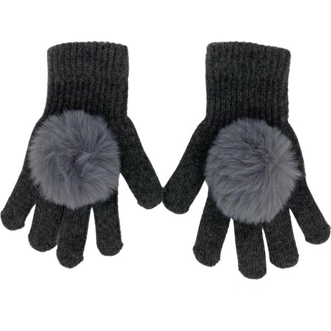 Faux Fur Pom Pom Gloves, Grey & Grey