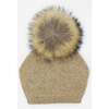 Knit Wool Faux Fur Pom Pom Hat, Sand - Hats - 1 - thumbnail