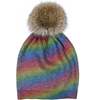 Foil Wool Faux Fur Pom Pom Hat, Rainbow - Hats - 2