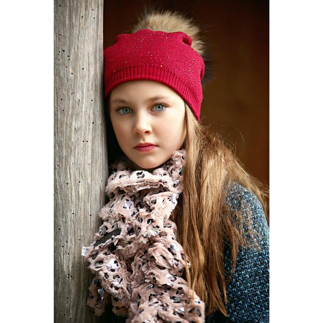 Knit Wool Faux Fur Pom Pom Hat, Red