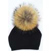 Knit Wool Faux Fur Pom Pom Hat, Black - Hats - 2