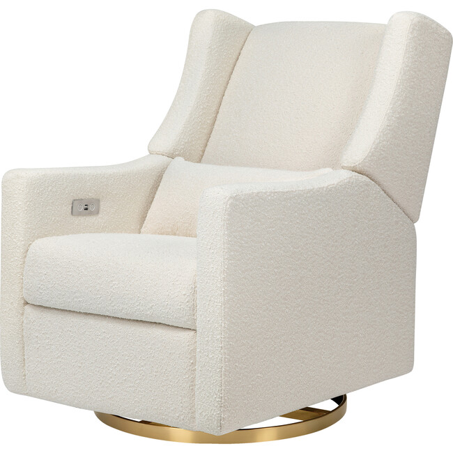 Kiwi Electronic Recliner & Swivel Glider with USB Port, Ivory Boucle/Gold