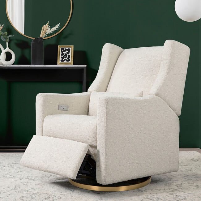 Kiwi Electronic Recliner & Swivel Glider with USB Port, Ivory Boucle/Gold - Nursery Chairs - 2