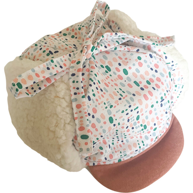 Winter Hat, Colorful Funky Dots on White with tie - Hats - 4