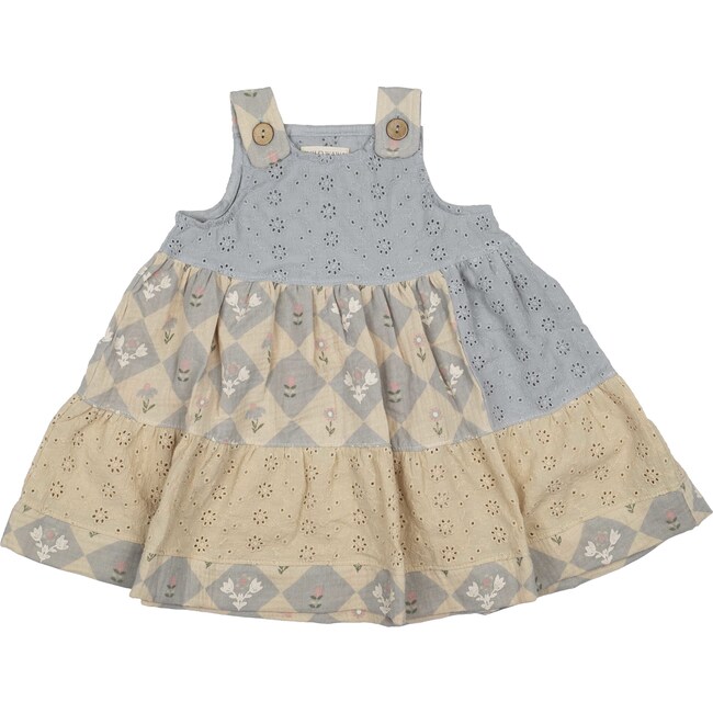 Gigi Dress, Patchwork Floral Dusted Blue