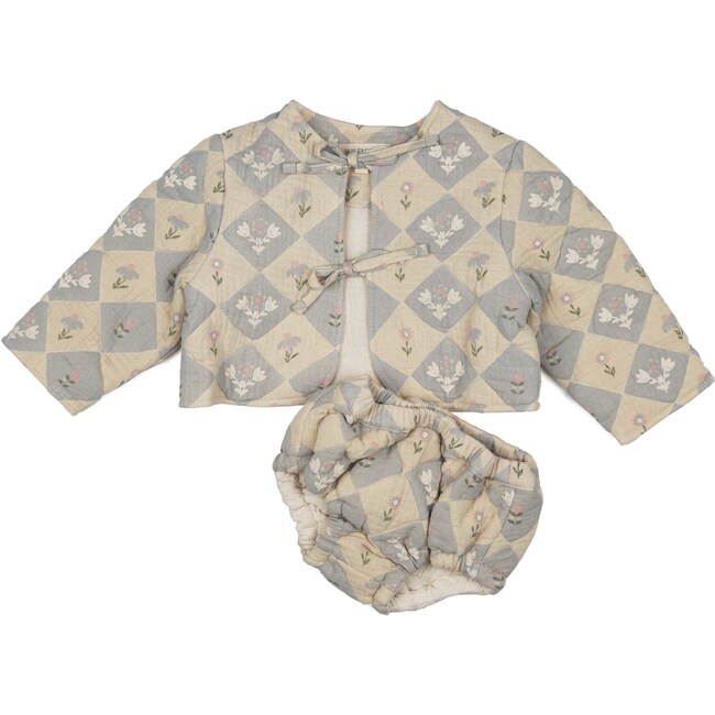 Quilted Jacket Set, Patchwork Floral Dusted Blue