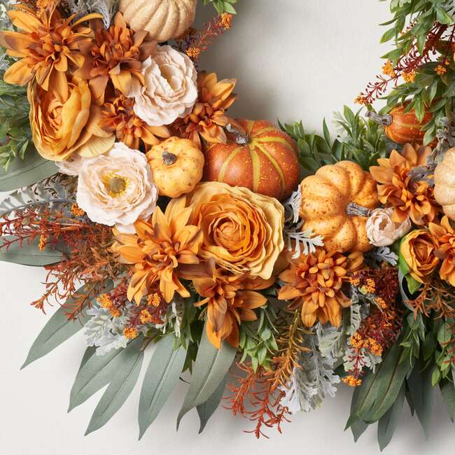 Mixed Autumn Pumpkin Asymmetric Fall Wreath - Wreaths - 2