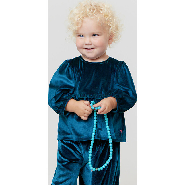 Girls Velour Rowan Top, Midnight Blue - Shirts - 2