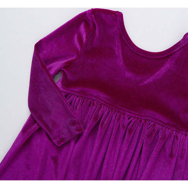 Girls Velour Steph Dress, Berry - Dresses - 3
