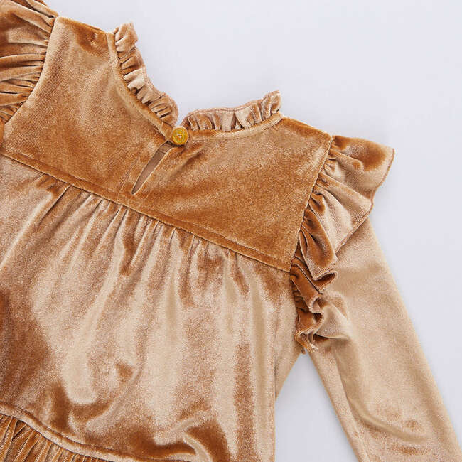 Girls Velour Kalani Dress, Gold - Dresses - 3