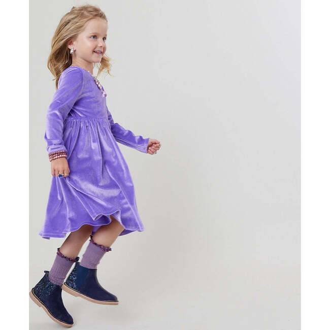 Girls Velour Steph Dress, Lavender - Dresses - 4