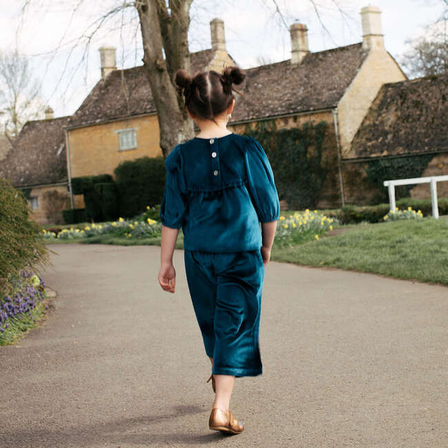 Girls Velour Theodore Pant, Midnight Blue - Pants - 2