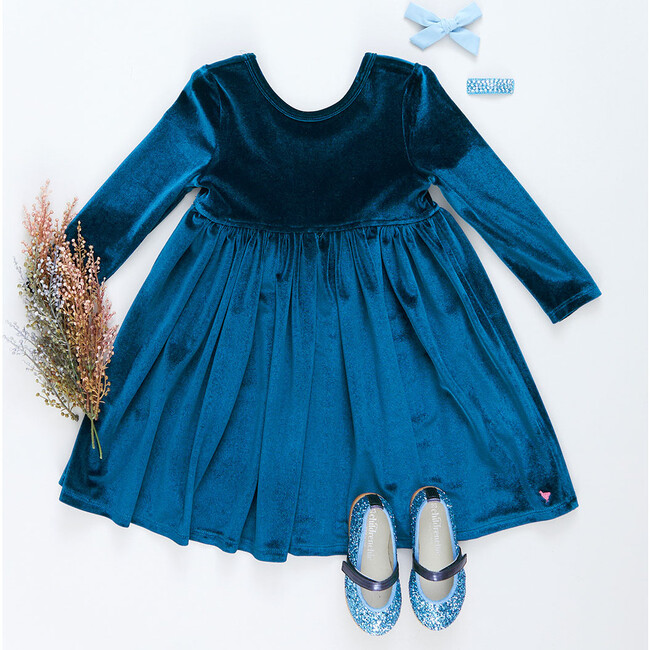 Girls Velour Steph Dress, Midnight Blue - Dresses - 4