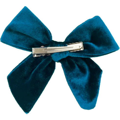 Girls Velour Bow, Midnight Blue - Hair Accessories - 2