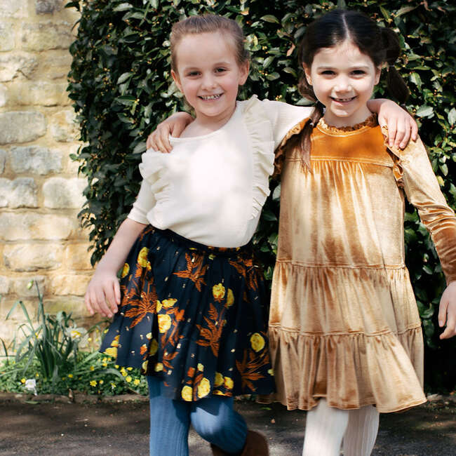 Girls Velour Kalani Dress, Gold - Dresses - 4