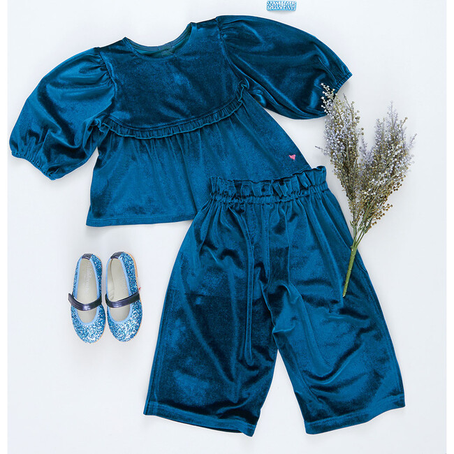 Girls Velour Rowan Top, Midnight Blue - Shirts - 5