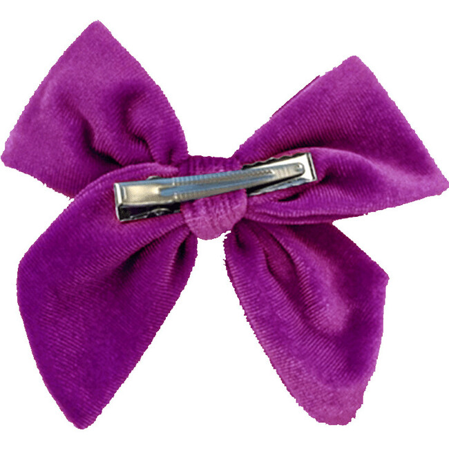 Girls Velour Bow, Berry - Hair Accessories - 3