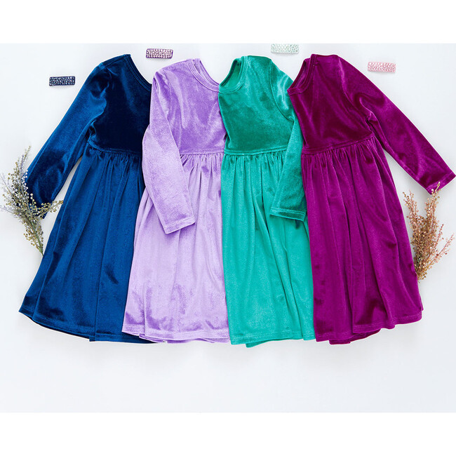 Girls Velour Steph Dress, Berry - Dresses - 6