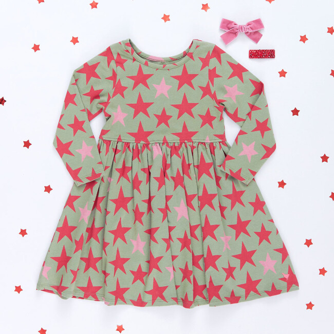 Girls Organic Steph Dress, Green Star - Dresses - 5