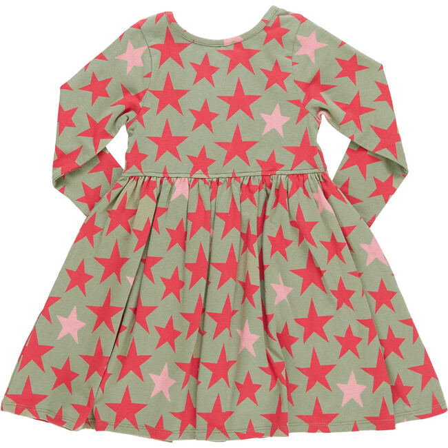 Girls Organic Steph Dress, Green Star - Dresses - 6