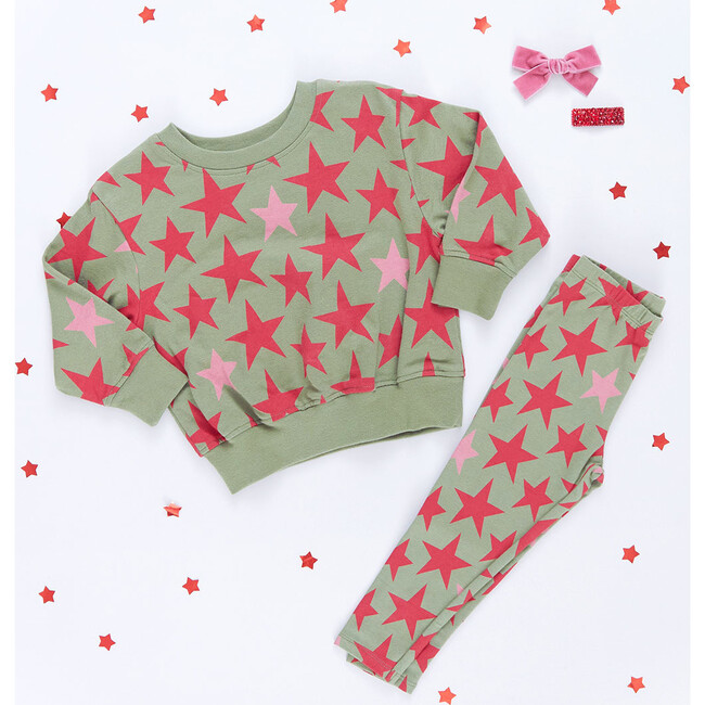 Girls Organic Legging, Green Star - Leggings - 2