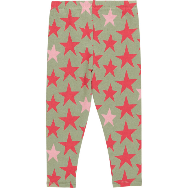 Girls Organic Legging, Green Star - Leggings - 4