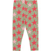 Girls Organic Legging, Green Star - Leggings - 4