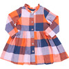 Girls Autumn Dress, Navy Orange Check - Dresses - 1 - thumbnail