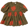 Girls Brooke Dress, Dark Olive Embroidery - Dresses - 1 - thumbnail