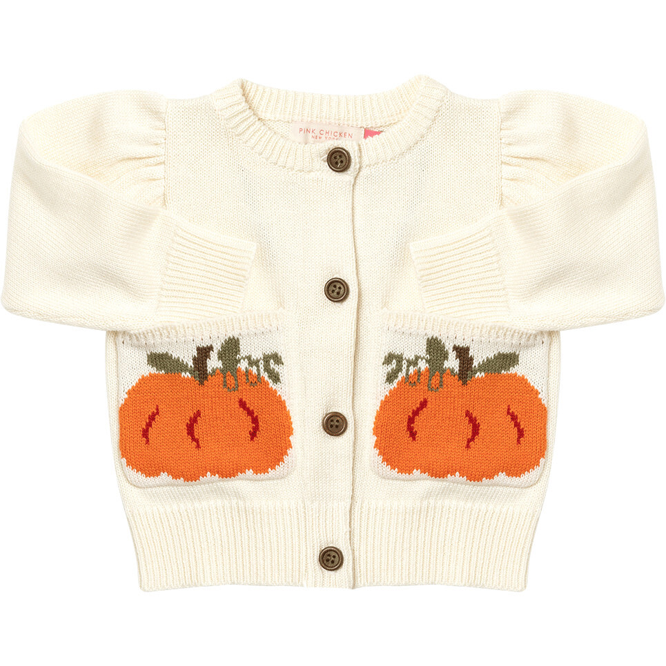 Baby Girls Pocket Sweater, Pumpkin - Sweaters - 1