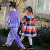 Girls Autumn Dress, Navy Orange Check - Dresses - 3