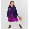 Girls Grandpa Sweater, Navy Floral Embroidery - Sweaters - 2