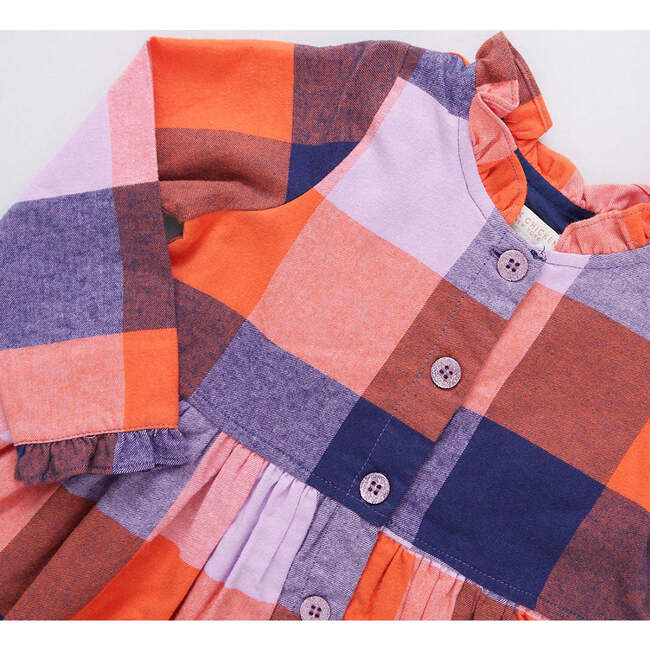 Girls Autumn Dress, Navy Orange Check - Dresses - 4