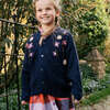 Girls Grandpa Sweater, Navy Floral Embroidery - Sweaters - 3