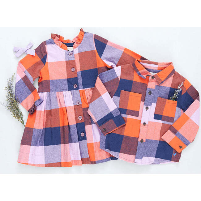 Boys Jack Shirt, Navy Orange Check - Shirts - 3