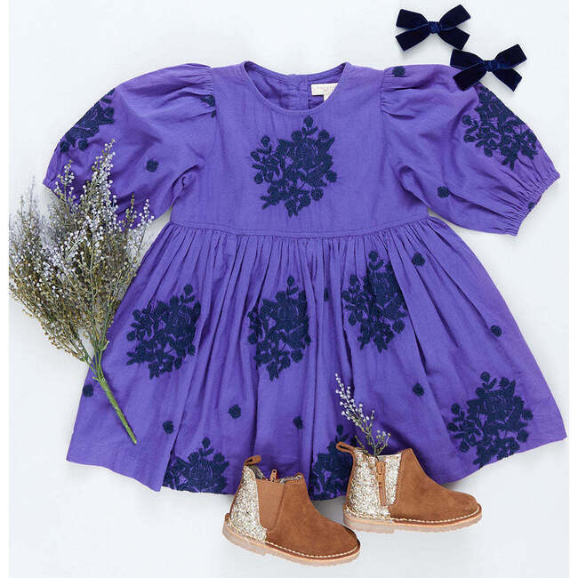 Girls Brooke Dress, Royal Purple Embroidery - Dresses - 5