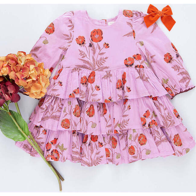 Girls Fleur Dress, Lavender Poppy - Dresses - 5