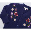 Girls Grandpa Sweater, Navy Floral Embroidery - Sweaters - 4