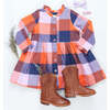 Girls Autumn Dress, Navy Orange Check - Dresses - 6