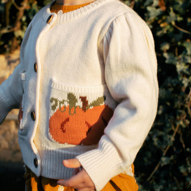 Baby Girls Pocket Sweater, Pumpkin - Sweaters - 4