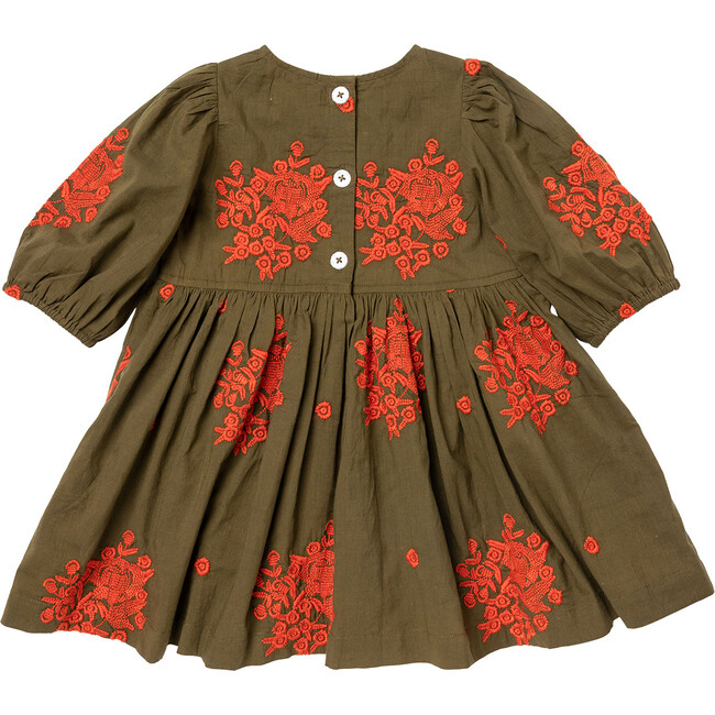 Girls Brooke Dress, Dark Olive Embroidery - Dresses - 5