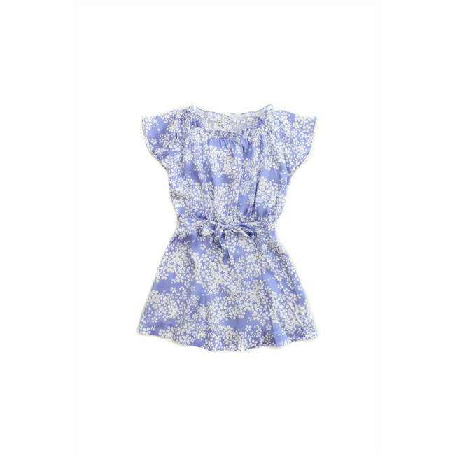 Nicola Silk Floral Ruffle Neck Cap Sleeve Dress, Lavender